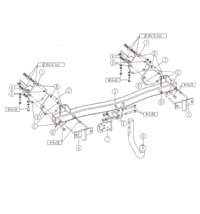 Фаркоп (ТСУ) для BMW X5 (E53) 2003-2007 съемный шар на двух болтах 1.5тонны Босал